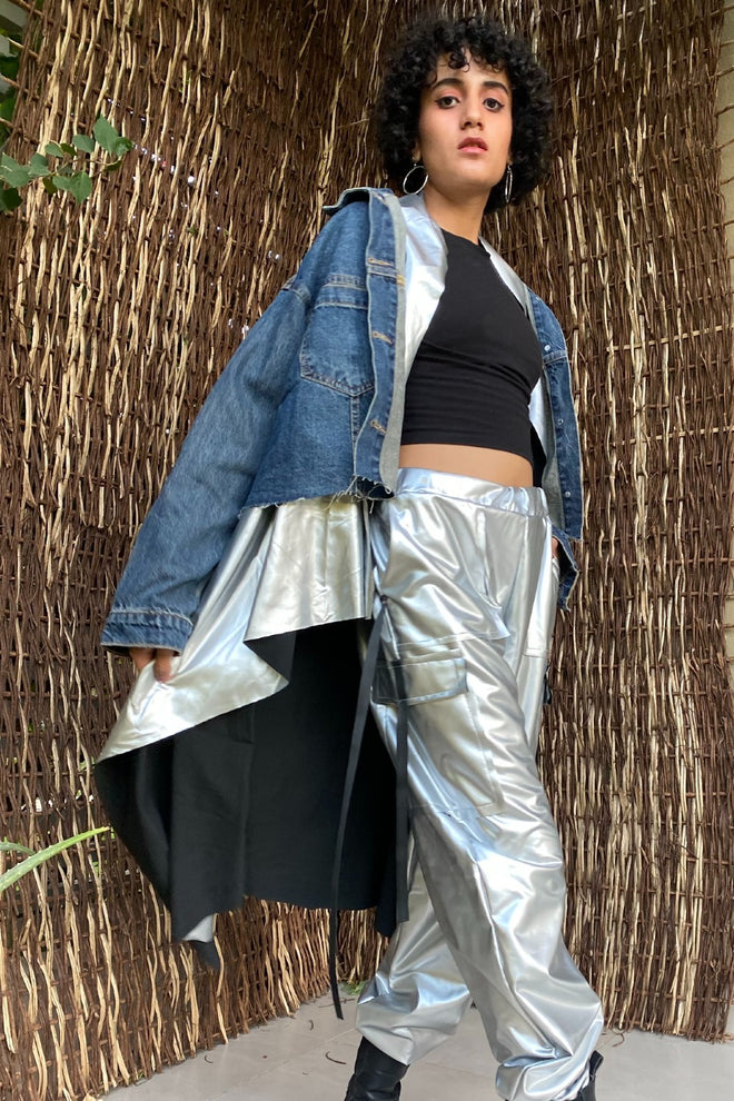 JEANIE - Jean Jacket + Vegan Leather attached cape