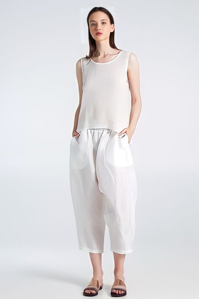 MAURIZIO MYKONOS - White Linen/Silk Trousers - Jolie
